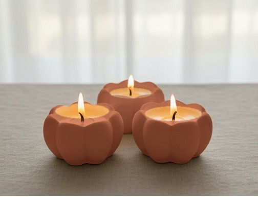 Suport Mărturie floare din ipsos, culoare terracotta, cu lumânare de soia