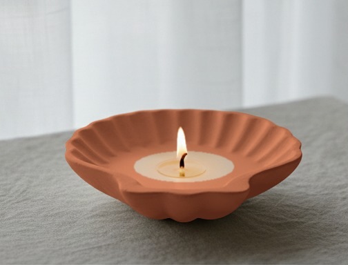 Suport Scoică din ipsos, culoare terracotta, cu lumânare de soia
